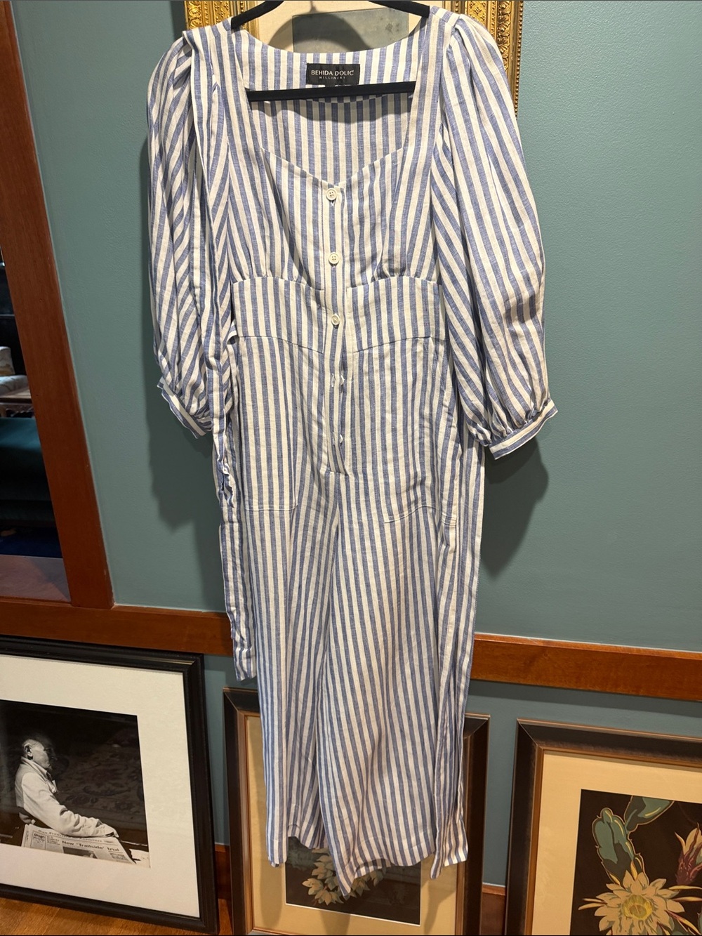 Sezane Blue & White Striped Button-Front Jumpsuit